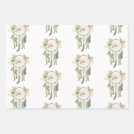 Hoja De Papel De Regalo Peach Floral Green Dream Catcher Cumpleaños