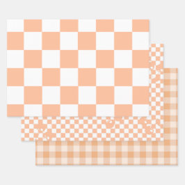 Hoja De Papel De Regalo Peach Fuzz Checkered Gingham Pattern