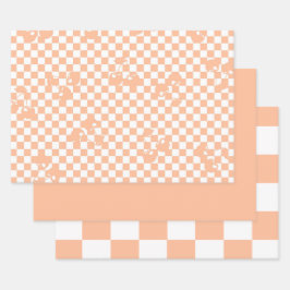 Hoja De Papel De Regalo Peach Fuzz Cherry Gingham Pattern