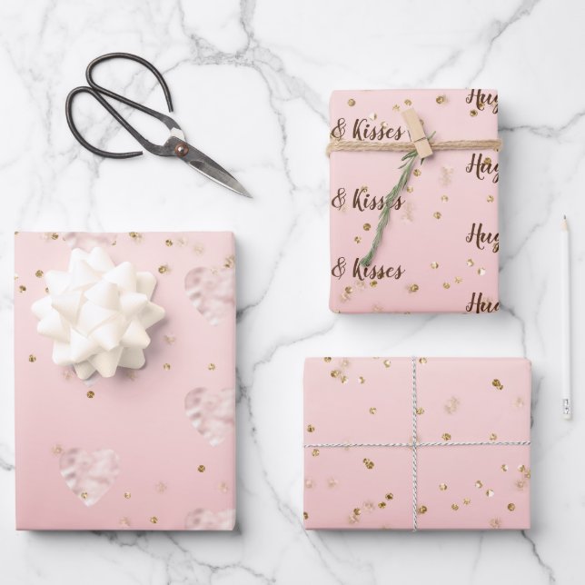 Hoja De Papel De Regalo Peach Peach Rubor Gold Glitz Confetti Sparkle Hear (Anverso)