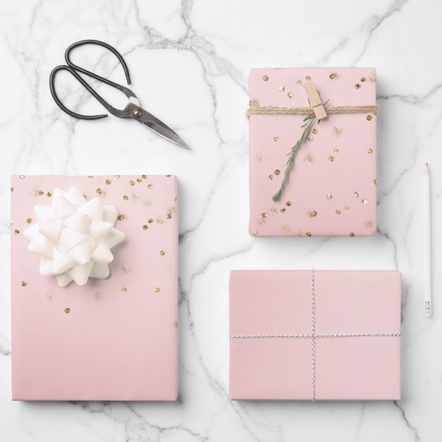 Hoja De Papel De Regalo Peach Pink Rubor Gold Glitz Confetti Sparkle (Anverso)