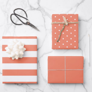 Hoja De Papel De Regalo Peach Polka Dot banda ancha y Wra sólida