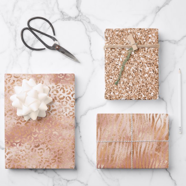 Hoja De Papel De Regalo Peach Rosa White Leopard Print (Anverso)