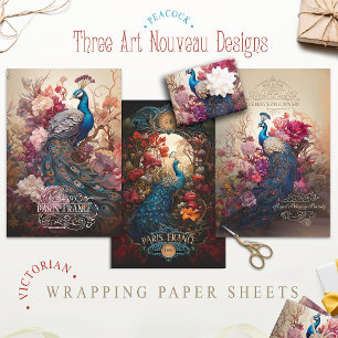Hoja De Papel De Regalo Peacock floral victoriano de estilo Art Nouveau