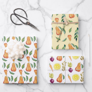 Hoja De Papel De Regalo Pear Lemon Beets Wtercolor Art Hand Pintado