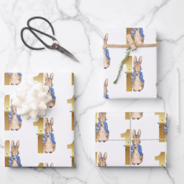 Hoja De Papel De Regalo Pedro el Conejo, primer cumpleaños con mariposas