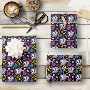Hoja De Papel De Regalo Pegasus Floral Negro
