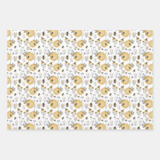 Hoja De Papel De Regalo Peine y flores de miel con abejas