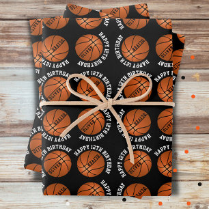 Hoja De Papel De Regalo Pelotas de Baloncesto Niños Nombre Deportes Feliz 