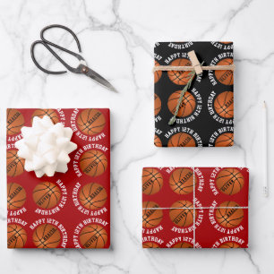 Hoja De Papel De Regalo Pelotas de Baloncesto Niños Nombre Deportes Feliz