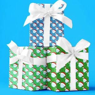 Hoja De Papel De Regalo Pelotas de Golf Sombrero de Santa y Copos de Nieve
