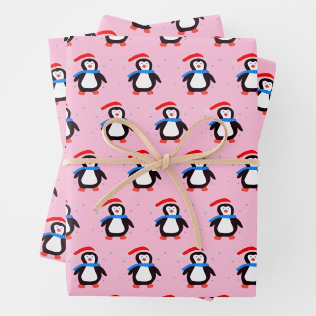 Hoja De Papel De Regalo Penguin de invierno con nieve (In situ)