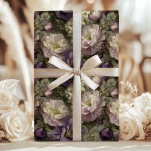 Hoja De Papel De Regalo Peonía Floral Vintage en Rosa Purpúreo Romántico