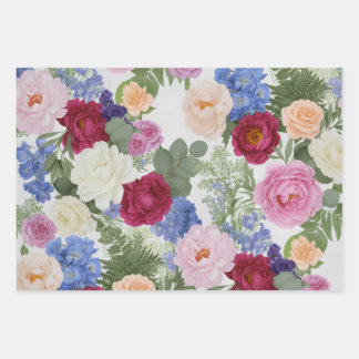 Hoja De Papel De Regalo Peonía y Rosa Floral Vintage Jardín