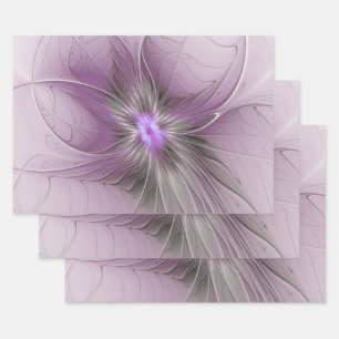 Hoja De Papel De Regalo Pequeña belleza arte floral fractal gris mauve mod