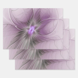 Hoja De Papel De Regalo Pequeña belleza arte floral fractal moderno gris m