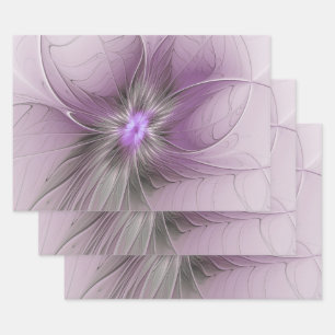 Hoja De Papel De Regalo Pequeña belleza arte floral fractal moderno gris m
