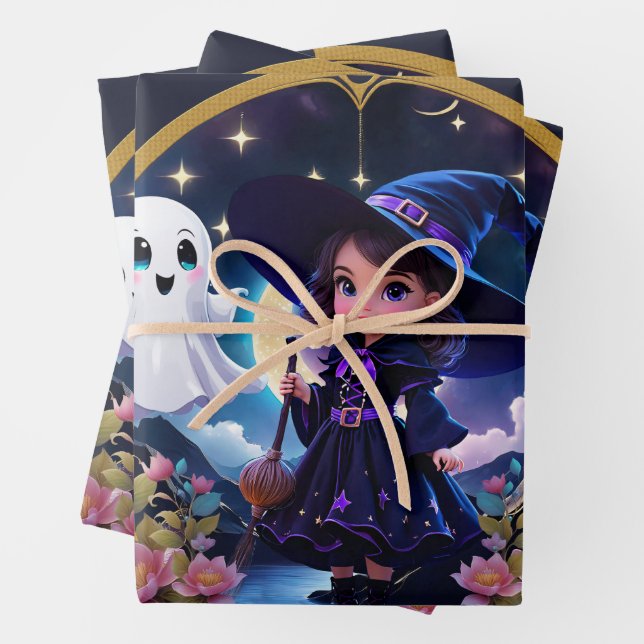 Hoja De Papel De Regalo Pequeña bruja con ojos grandes y brillantes. (In situ)