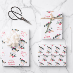 Hoja De Papel De Regalo Pequeña vaca vaca acuarela rosa