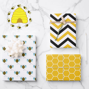 Hoja De Papel De Regalo Pequeñas abejas felices amarillo 3 coordinando