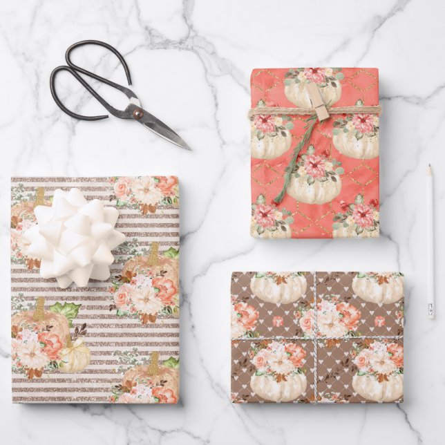 Hoja De Papel De Regalo Pequeñas Calabazas (Anverso)