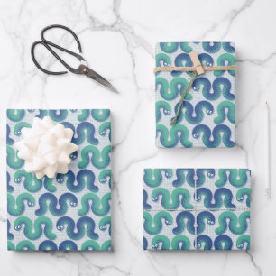 Hoja De Papel De Regalo Pequeñas serpientes graciosas (turquesa y azul)