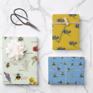 Hoja De Papel De Regalo Pequeño arte Abejas y flores silvestres conjunto