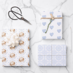 Hoja De Papel De Regalo Pequeño Dumpling Blue Watercolor Boy Baby Shower W