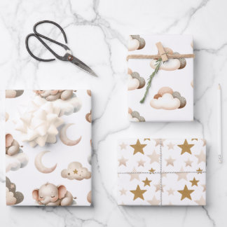 Hoja De Papel De Regalo Pequeño elefante durmiente, nubes, estrellas