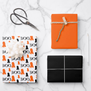 Hoja De Papel De Regalo Pequeño Naranja fantasma negro blanco