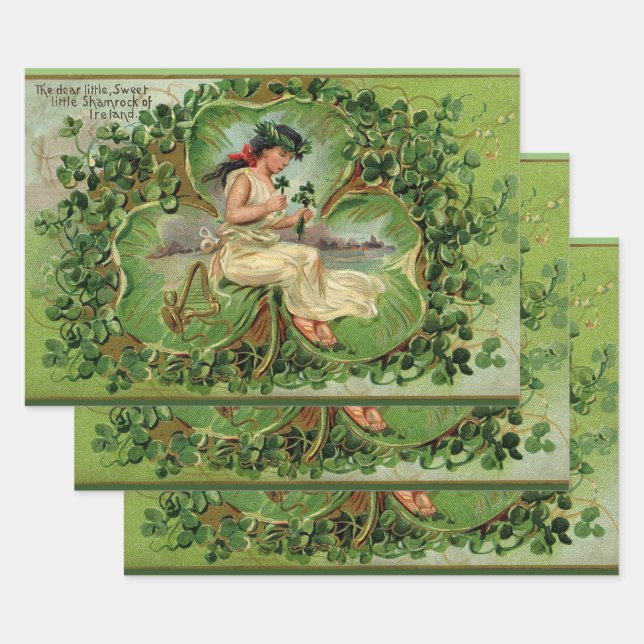 Hoja De Papel De Regalo Pequeño Shamrock dulce (Set)
