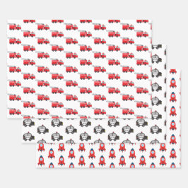 Hoja De Papel De Regalo Pequeño Vehículo: Coche policial, camión de bomber