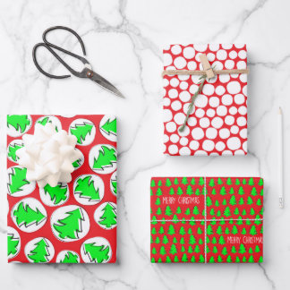 HOJA DE PAPEL DE REGALO PEQUEÑOS ÁRBOLES NAVIDAD