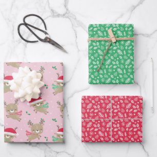 Hoja De Papel De Regalo Pequeños Navidades honestos renos en rosa