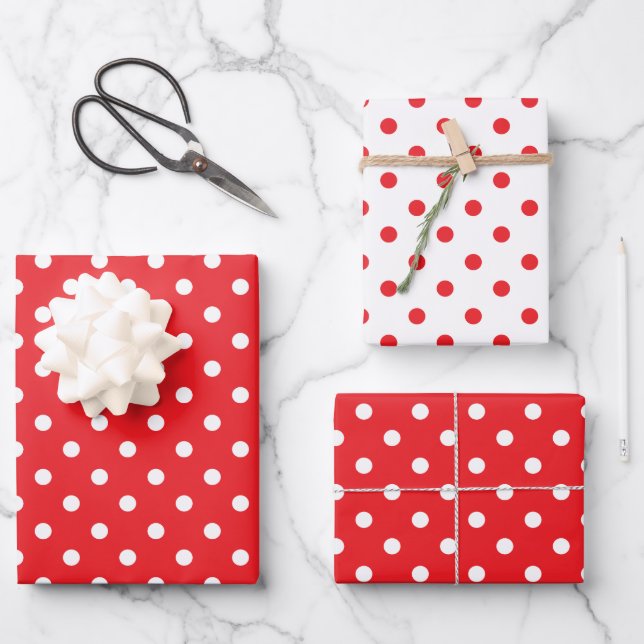 Hoja De Papel De Regalo Pequeños puntos rojos y blancos (Anverso)