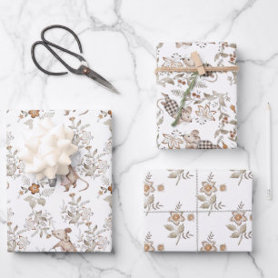 Hoja De Papel De Regalo Pequeños Ratones Marrones Ocupados Bebé