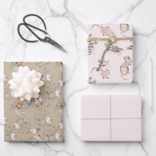 Hoja De Papel De Regalo Pequeños Ratones Marrones Ocupados Bebé