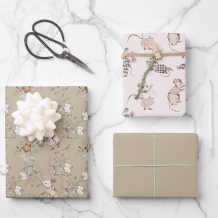 Hoja De Papel De Regalo Pequeños Ratones Marrones Ocupados Bebé