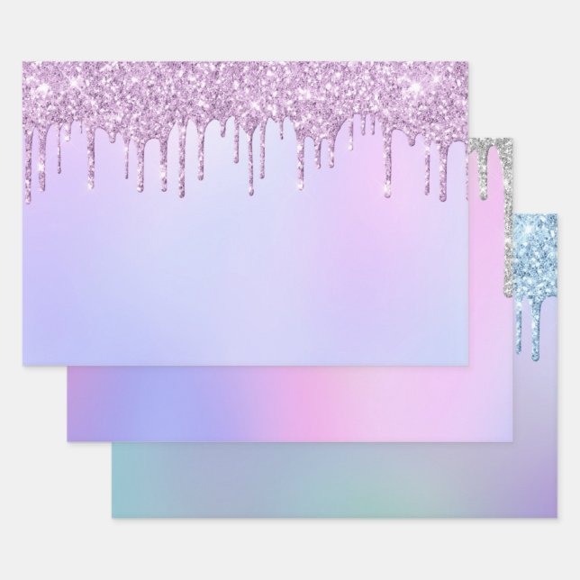 Hoja De Papel De Regalo Perforación Purple Spark Powder Driss Glam Lux Lav (Set)