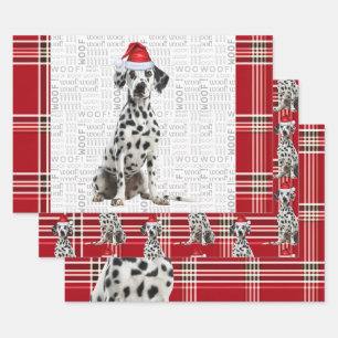 Hoja De Papel De Regalo Perrito dálmata Cuadros rojos festivos de Navidad