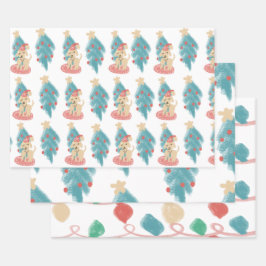 Hoja De Papel De Regalo Perrito de Navidad Doodles Festivos