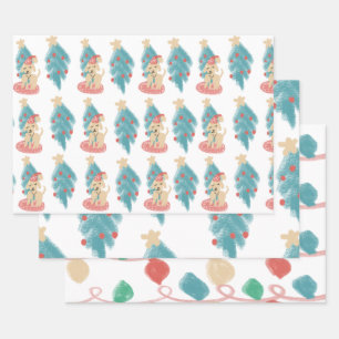 Hoja De Papel De Regalo Perrito de Navidad Doodles Festivos