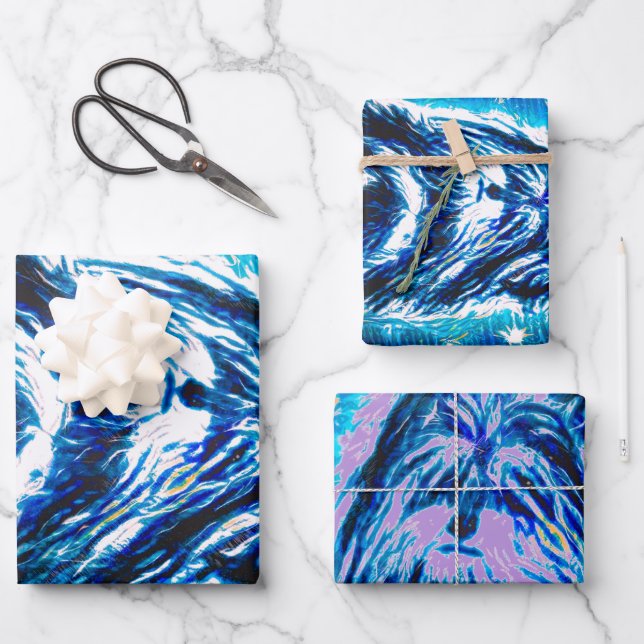 Hoja De Papel De Regalo Perrito en azul (Anverso)