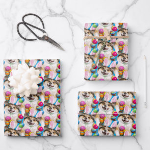 Hoja De Papel De Regalo Perro acostado sobre huevos de Pascua