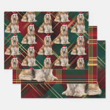 Perro afgano divertido de Navidad Plaid festivo