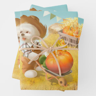 Hoja De Papel De Regalo Perro agricultor con calabaza