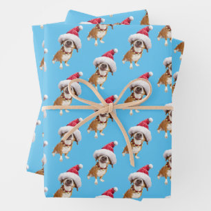 Hoja De Papel De Regalo Perro con gran sombrero Santa