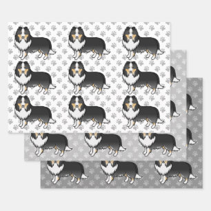 Hoja De Papel De Regalo Perro de dibujos animados de oveja Shetland tricol