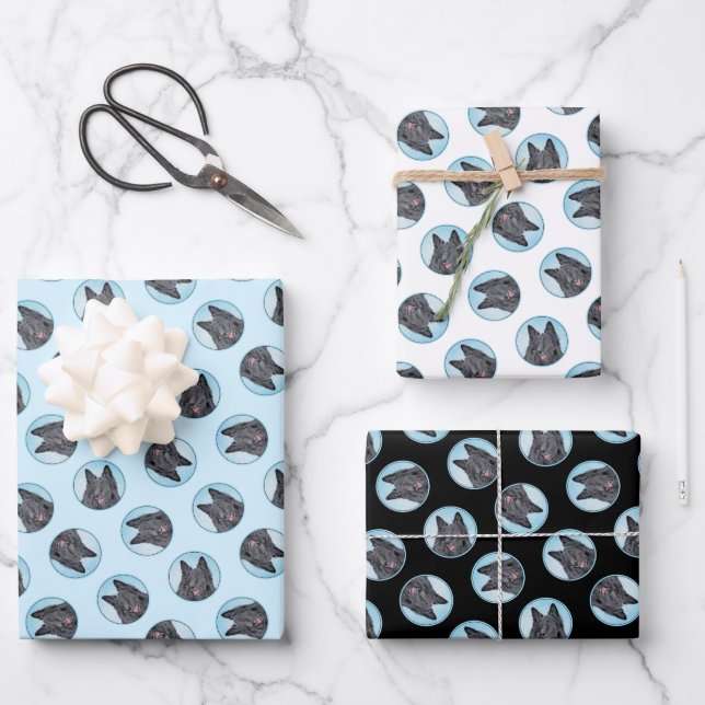 Hoja De Papel De Regalo Perro de la pintura negra Groenendael de Bélgica (Anverso)