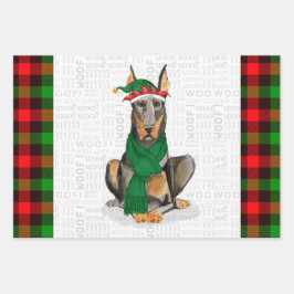 Hoja De Papel De Regalo Perro de Navidades Doberman y placa de festividad 